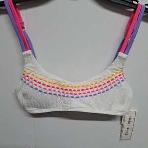 Hula Honey‎ Swim Bralette Top White XS NWT Rainbow Straps Bikini